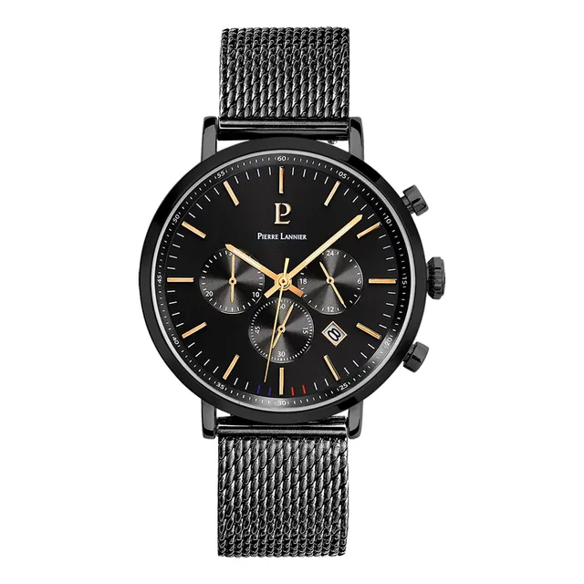 pierre-lannier-essential-222g439-montre-homme-43-mm-cadran-noir-bracelet-acier-n image 1