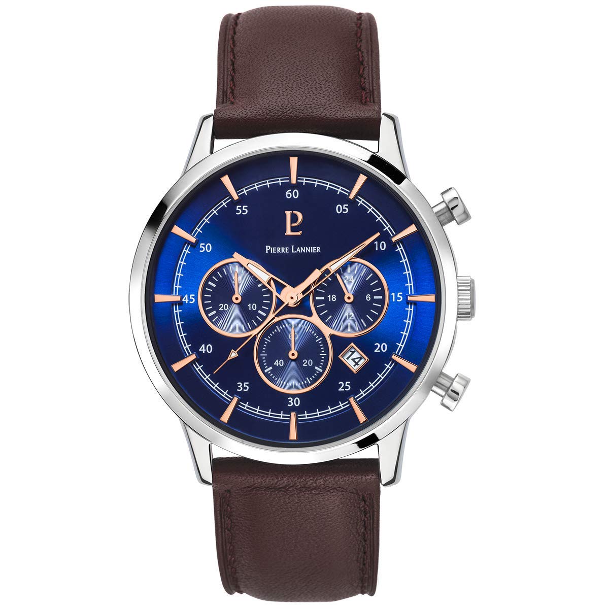 pierre-lannier-224g169-montre-homme-43-mm-bracelet-cuir-marron-cadran-argent image 1