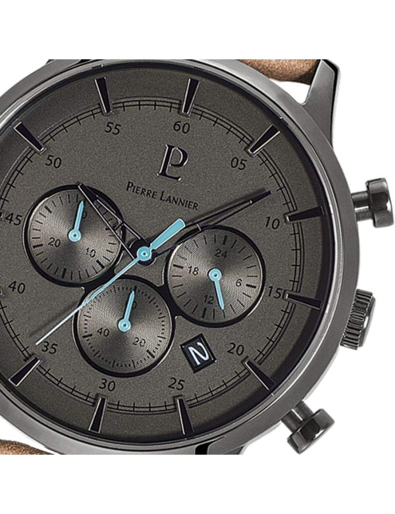 pierre-lannier-dune-227f484-montre-homme-chronographe-acier-gris-43-mm-cuir-sabl image 3