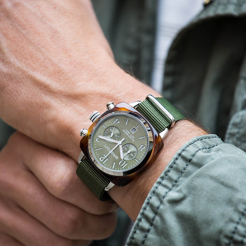briston-clubmaster-classic-chrono-40-mm-vert-olive-quartz image 2